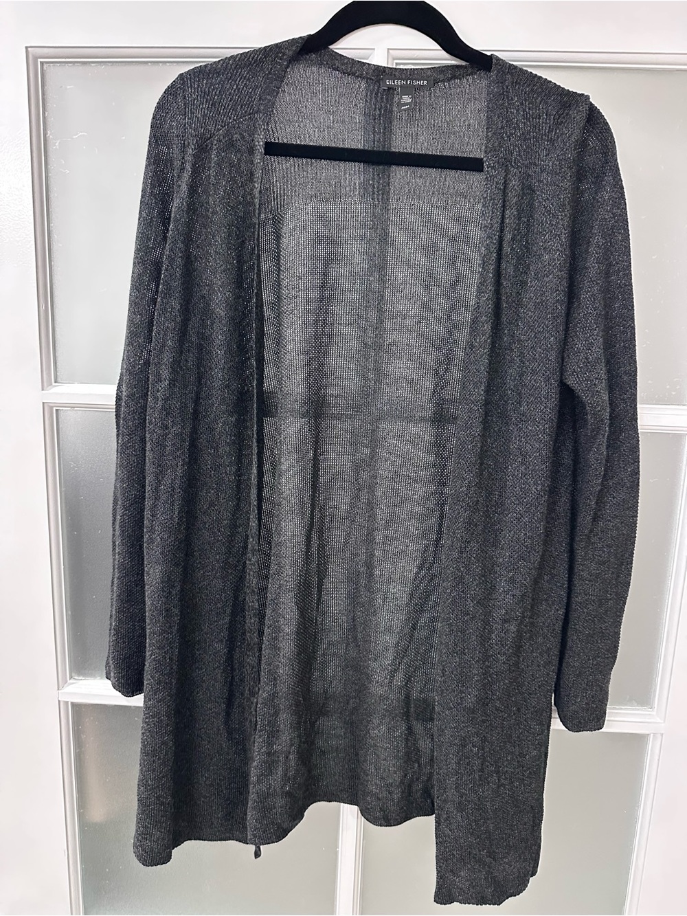 Eileen Fisher Women’s Medium Tencel Merino Wool Long Open Front Cardigan Gray